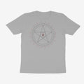 Oztra Invocation grey melange tee, front view showing the Invocation print