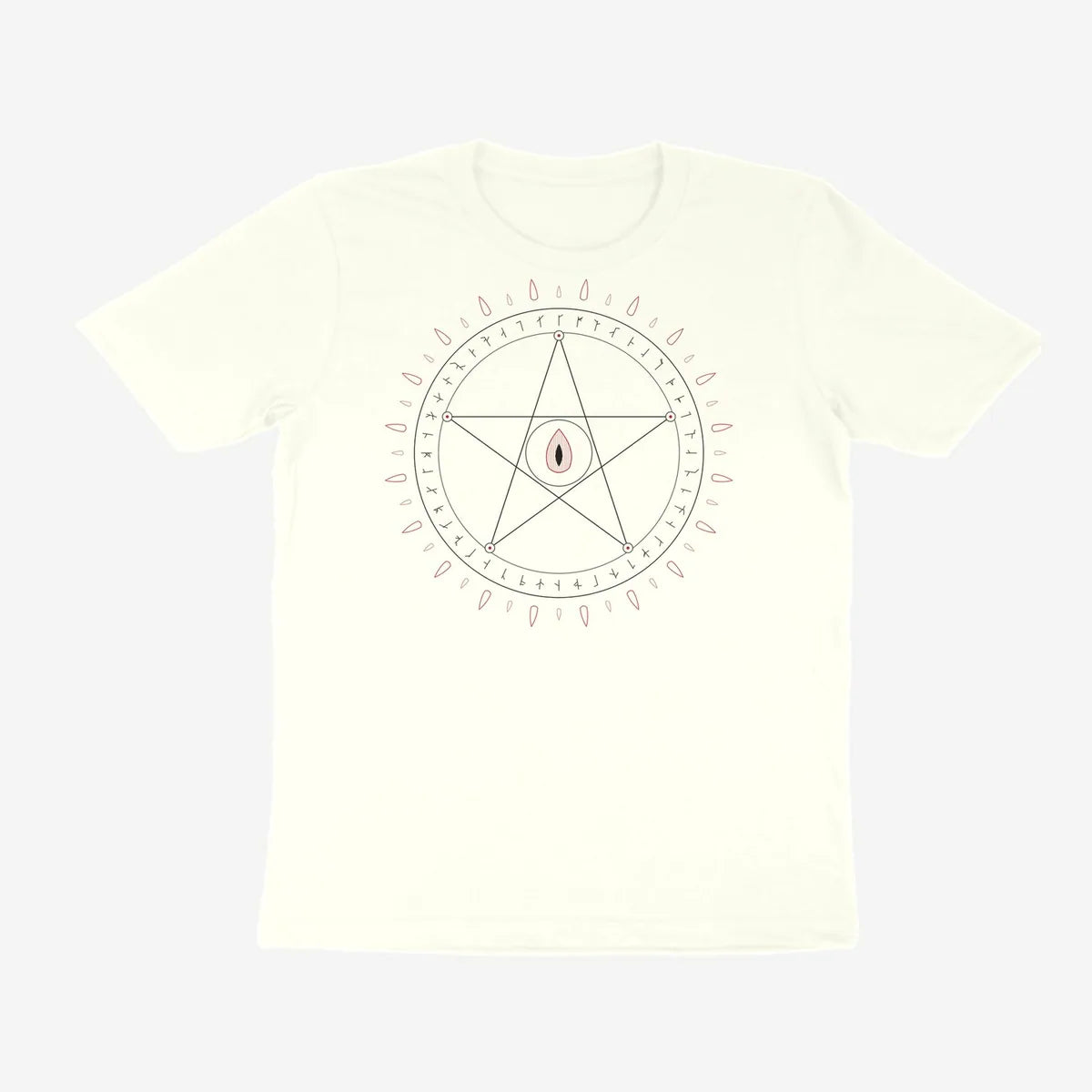 Oztra Invocation off white tee, front view showing the Invocation print