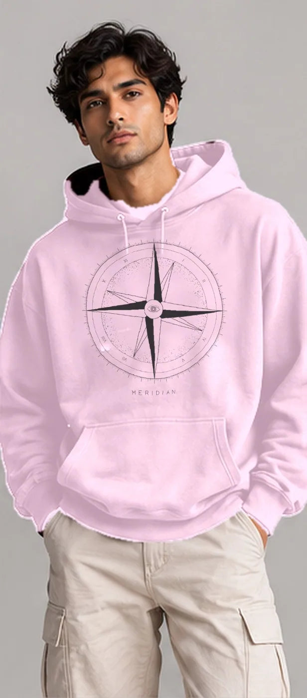Model wearing the Oztra Meridian hoodie in baby pink