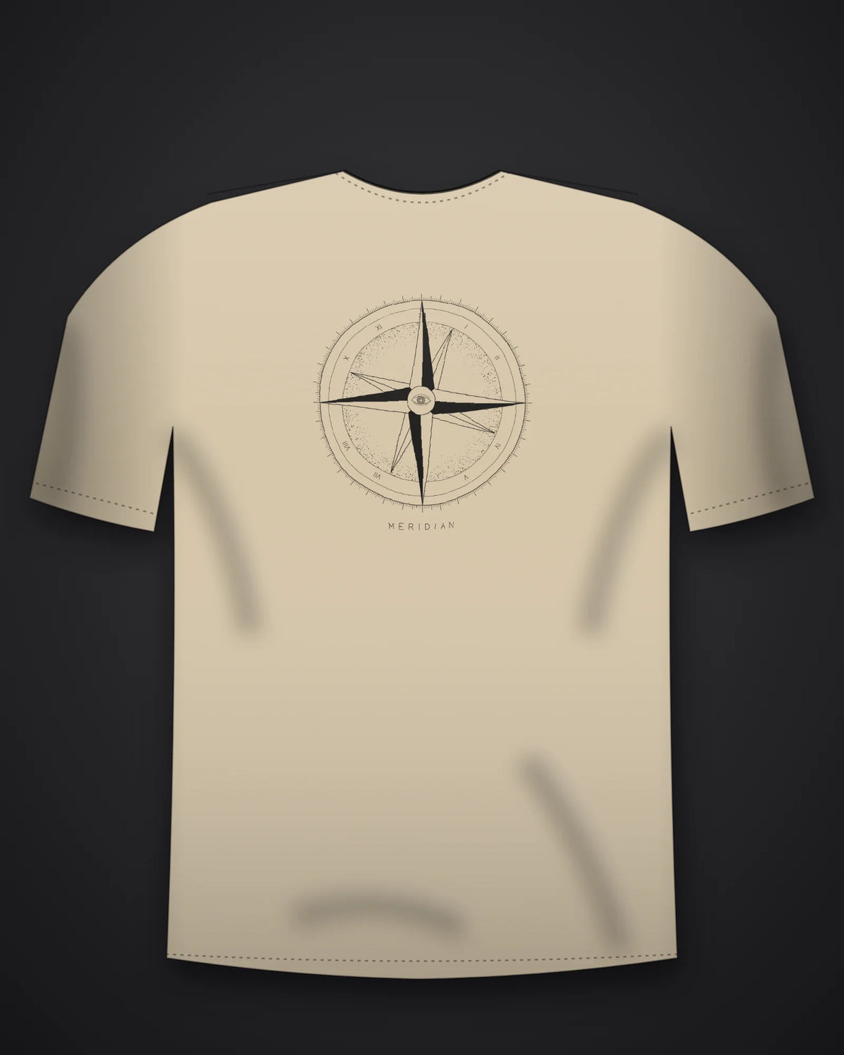 Oztra Meridian beige oversized tee, front view showing the Meridian print