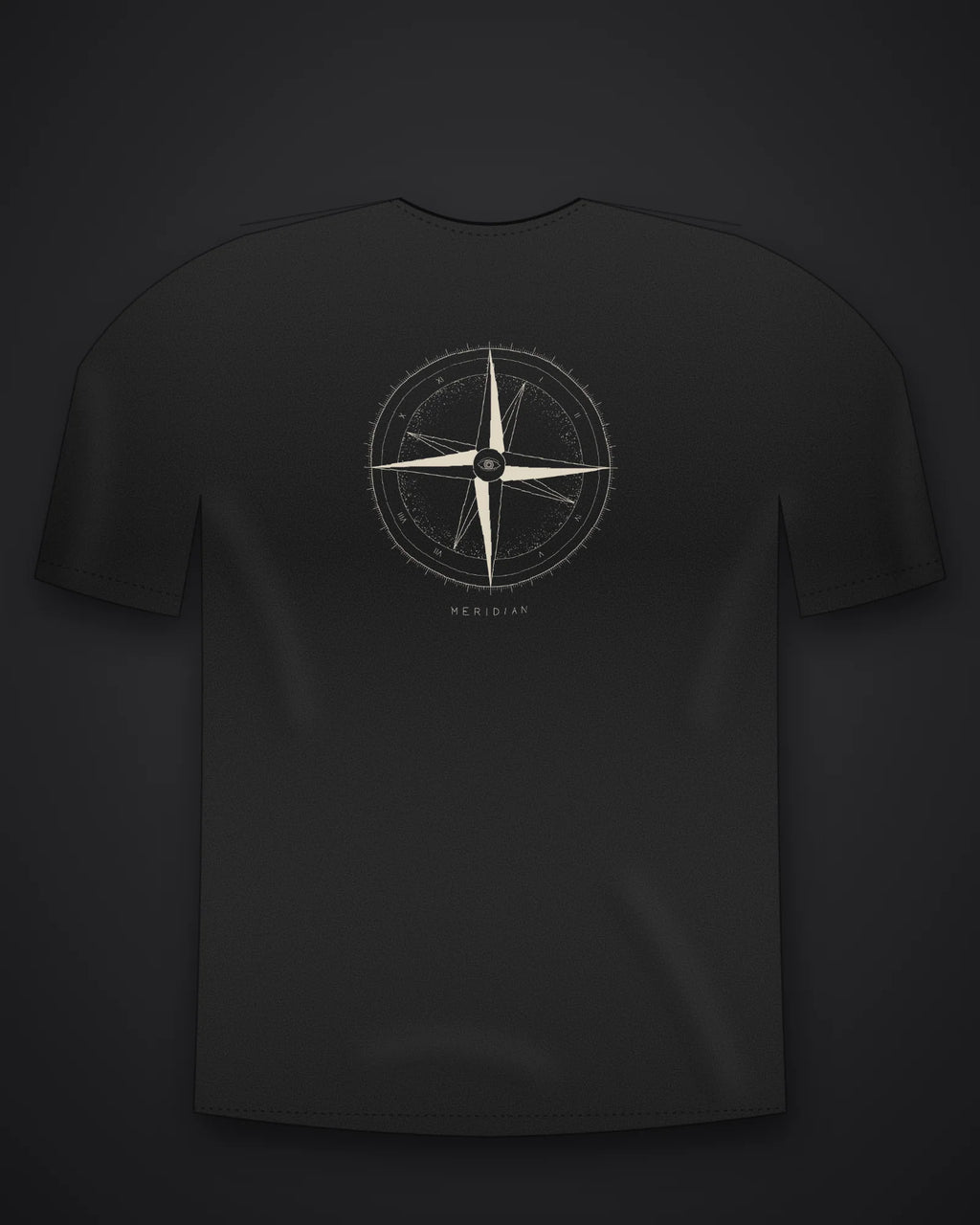 Oztra Meridian black oversized tee, front view showing the Meridian print