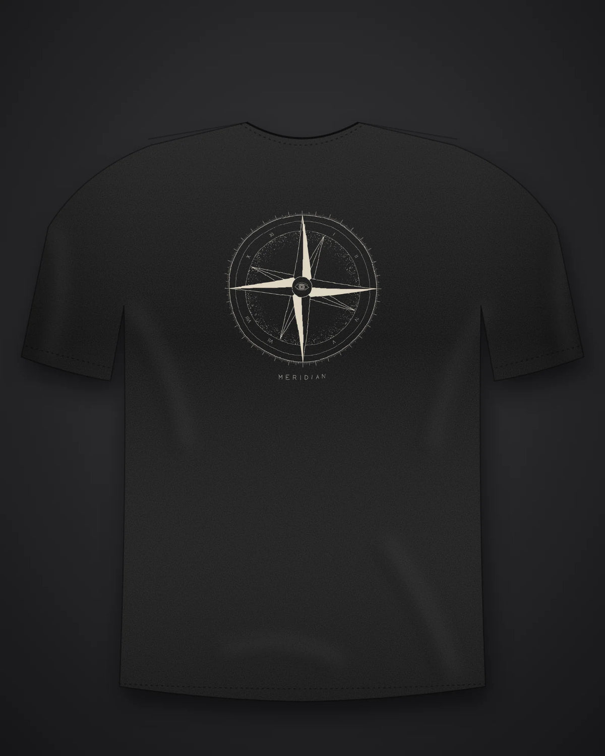 Oztra Meridian black oversized tee, front view showing the Meridian print