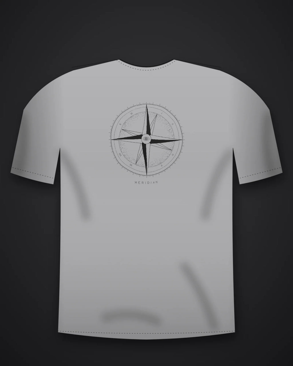 Oztra Meridian grey melange oversized tee, front view showing the Meridian print