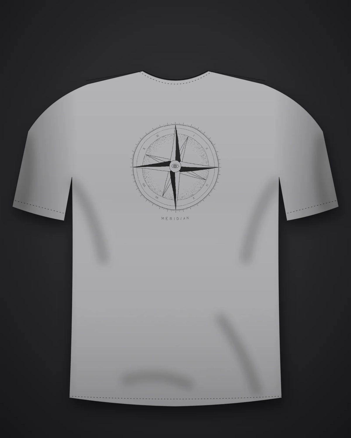 Oztra Meridian grey melange oversized tee, front view showing the Meridian print