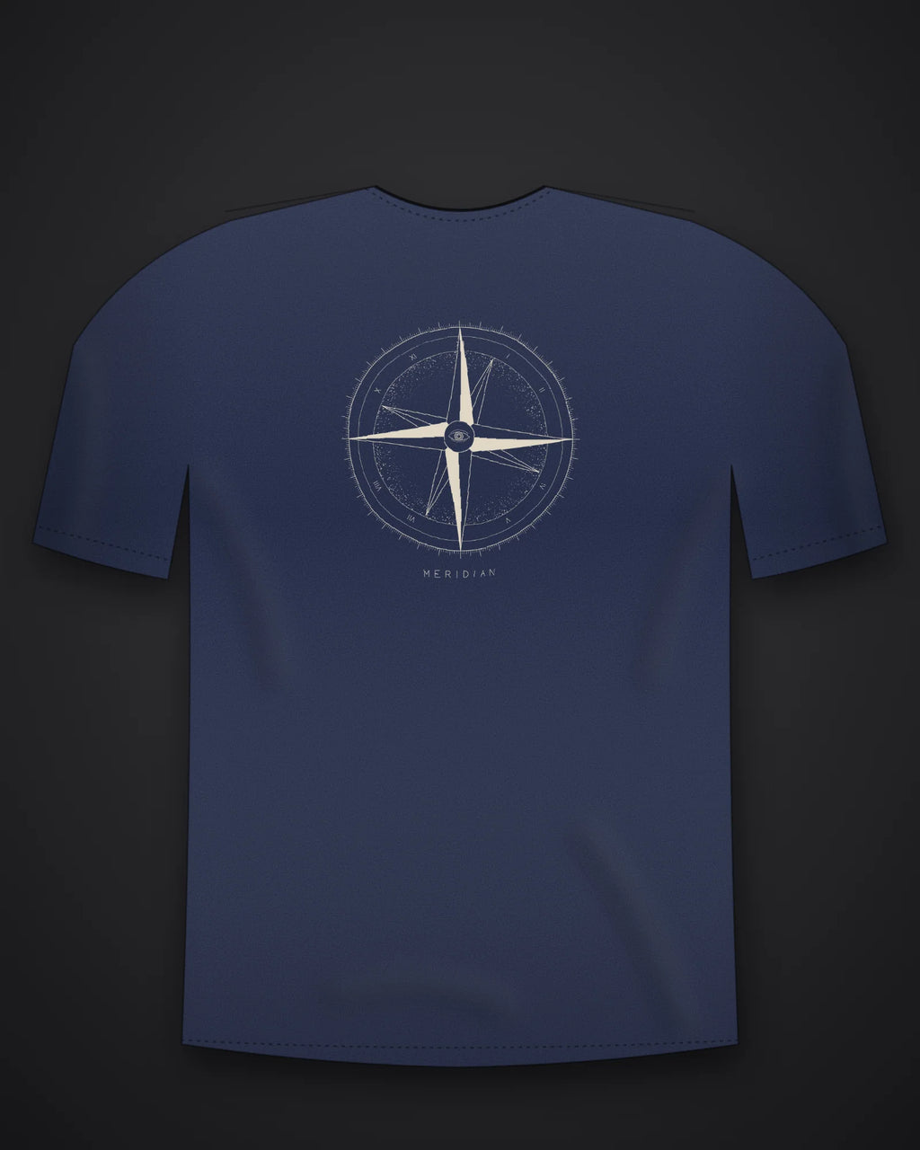 Oztra Meridian navy oversized tee, front view showing the Meridian print