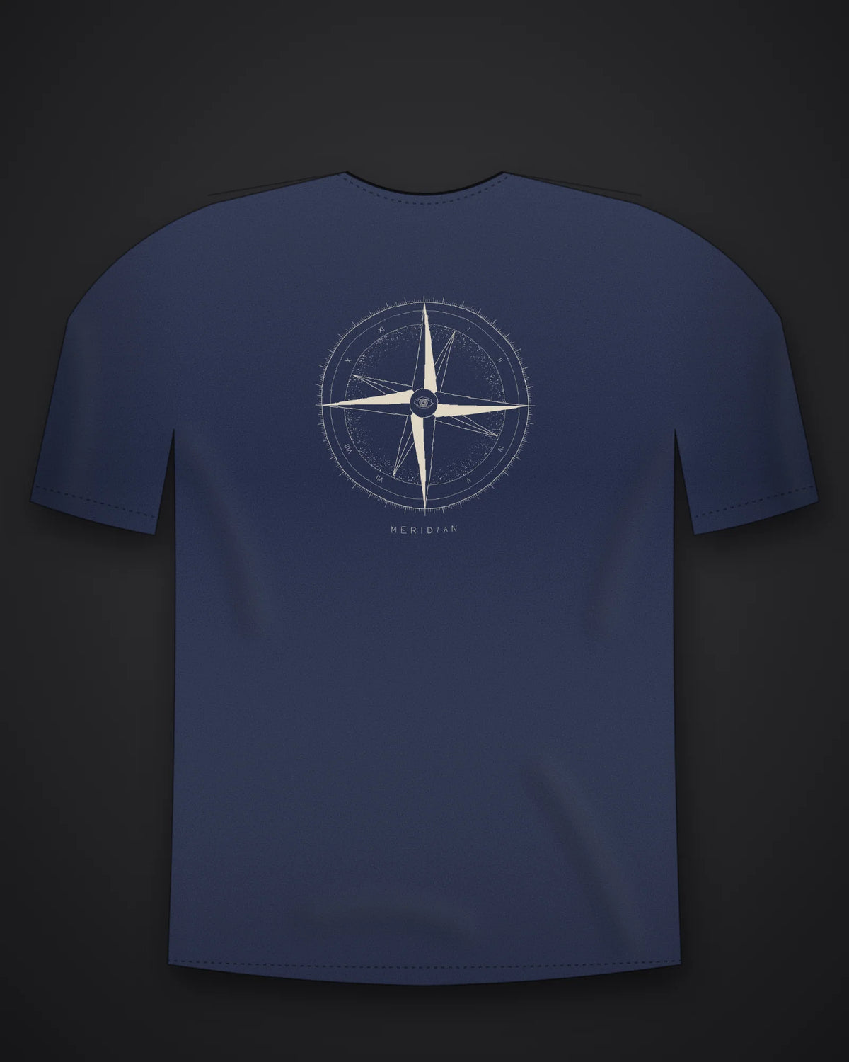 Oztra Meridian navy oversized tee, front view showing the Meridian print