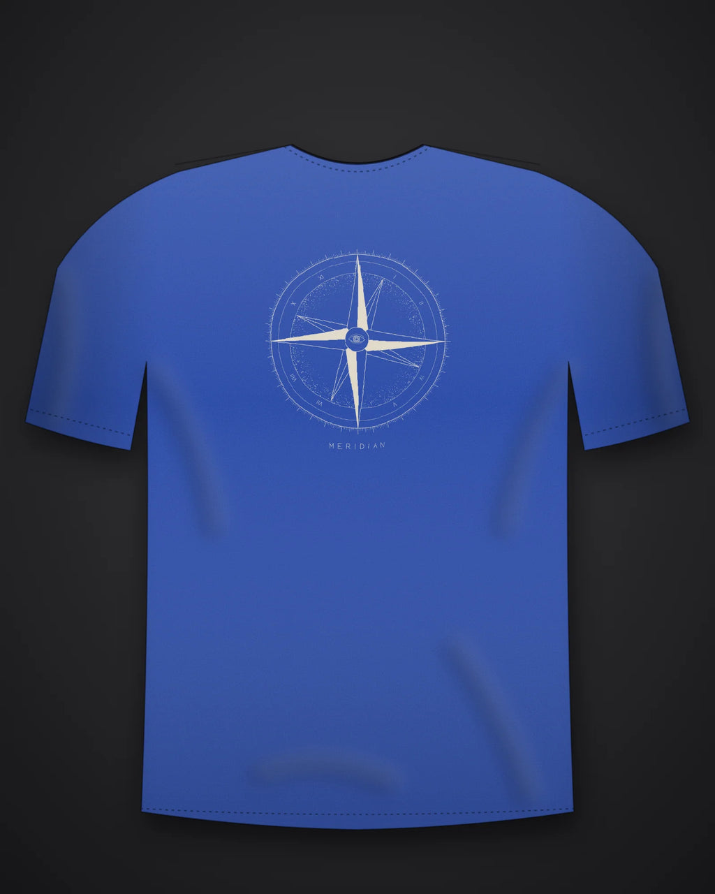 Oztra Meridian royal blue oversized tee, front view showing the Meridian print