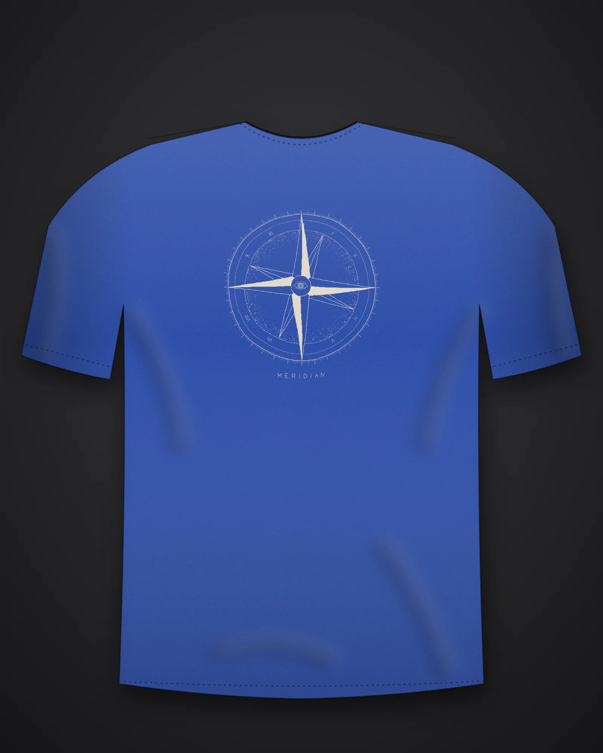 Oztra Meridian royal blue oversized tee, front view showing the Meridian print