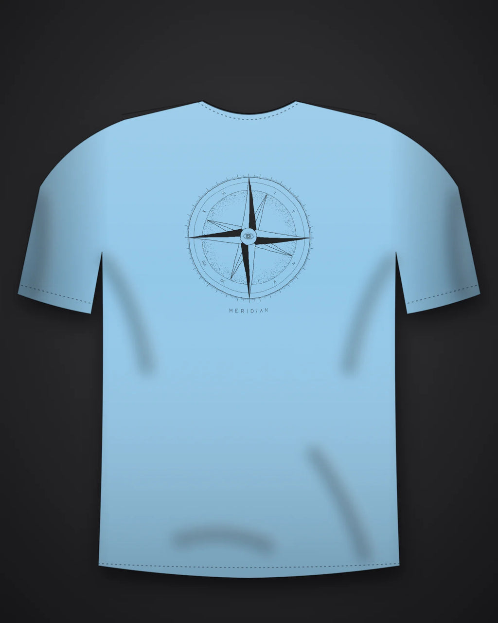 Oztra Meridian sky blue oversized tee, front view showing the Meridian print