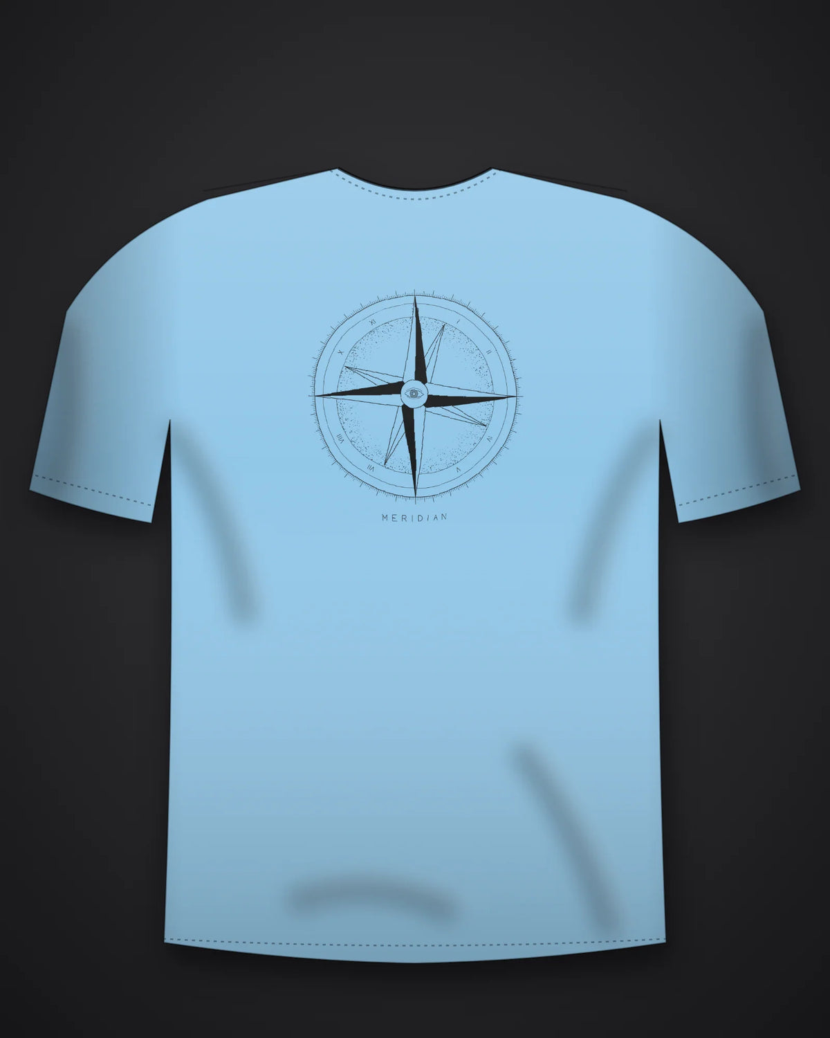 Oztra Meridian sky blue oversized tee, front view showing the Meridian print