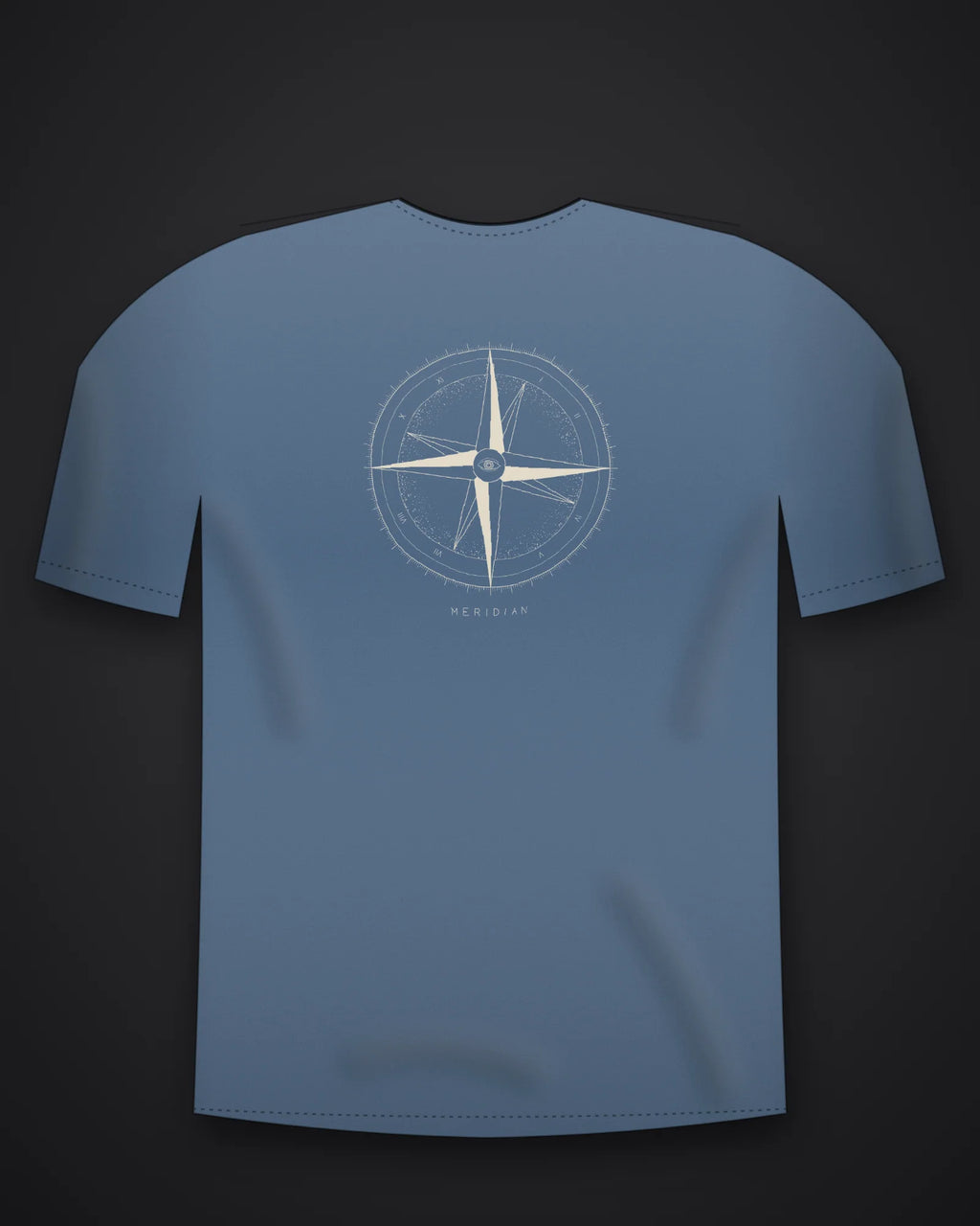 Oztra Meridian steel blue oversized tee, front view showing the Meridian print
