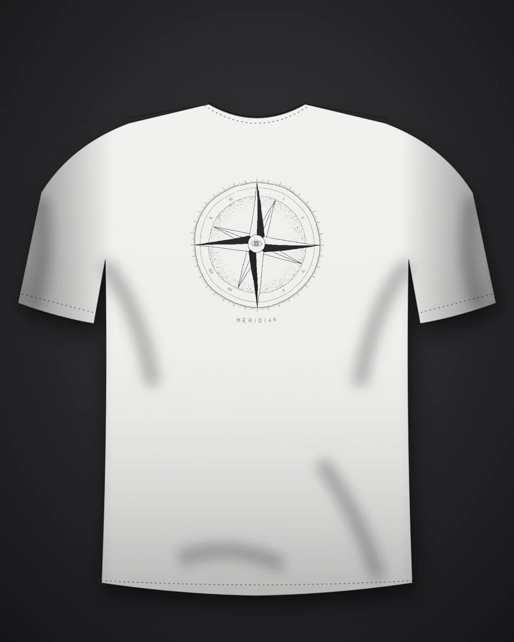 Oztra Meridian white oversized tee, front view showing the Meridian print