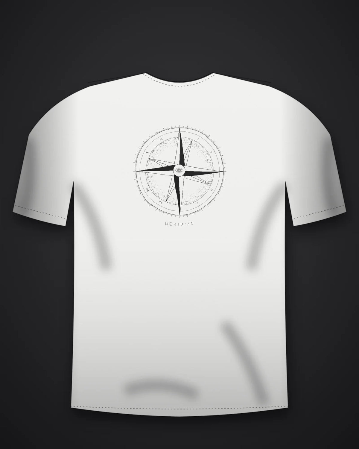 Oztra Meridian white oversized tee, front view showing the Meridian print