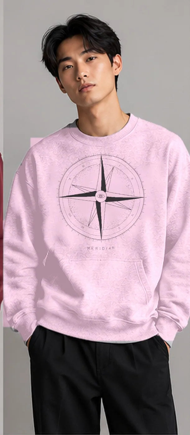 Model wearing the Oztra Meridian sweatshirt in baby pink