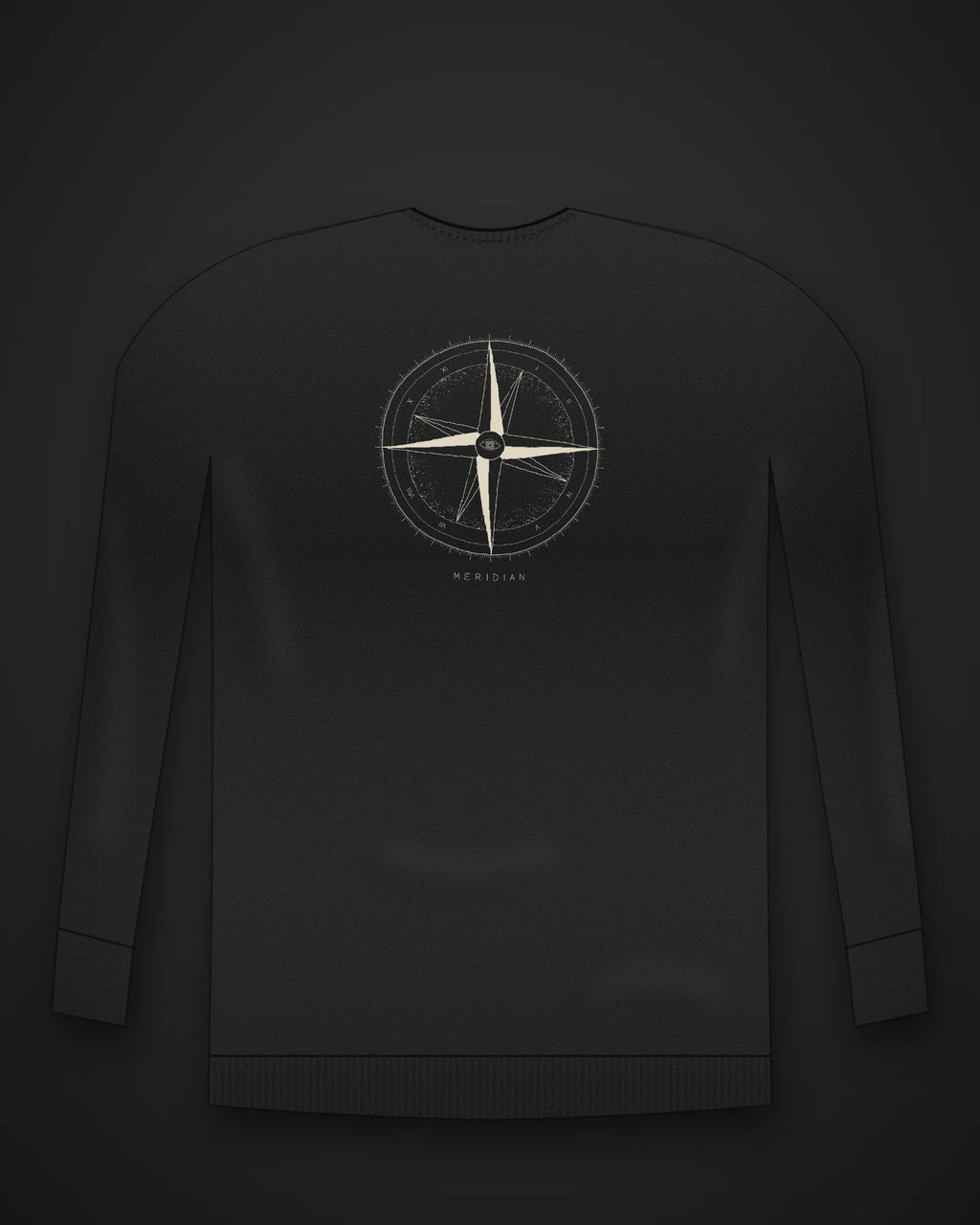Oztra Meridian black sweatshirt, front view showing the Meridian print