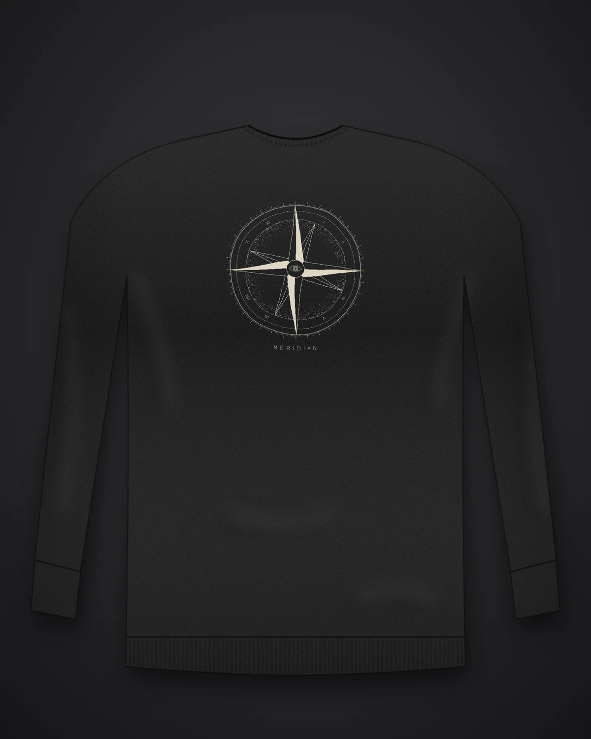 Oztra Meridian black sweatshirt, front view showing the Meridian print