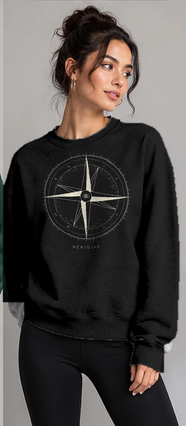Model wearing the Oztra Meridian sweatshirt in black