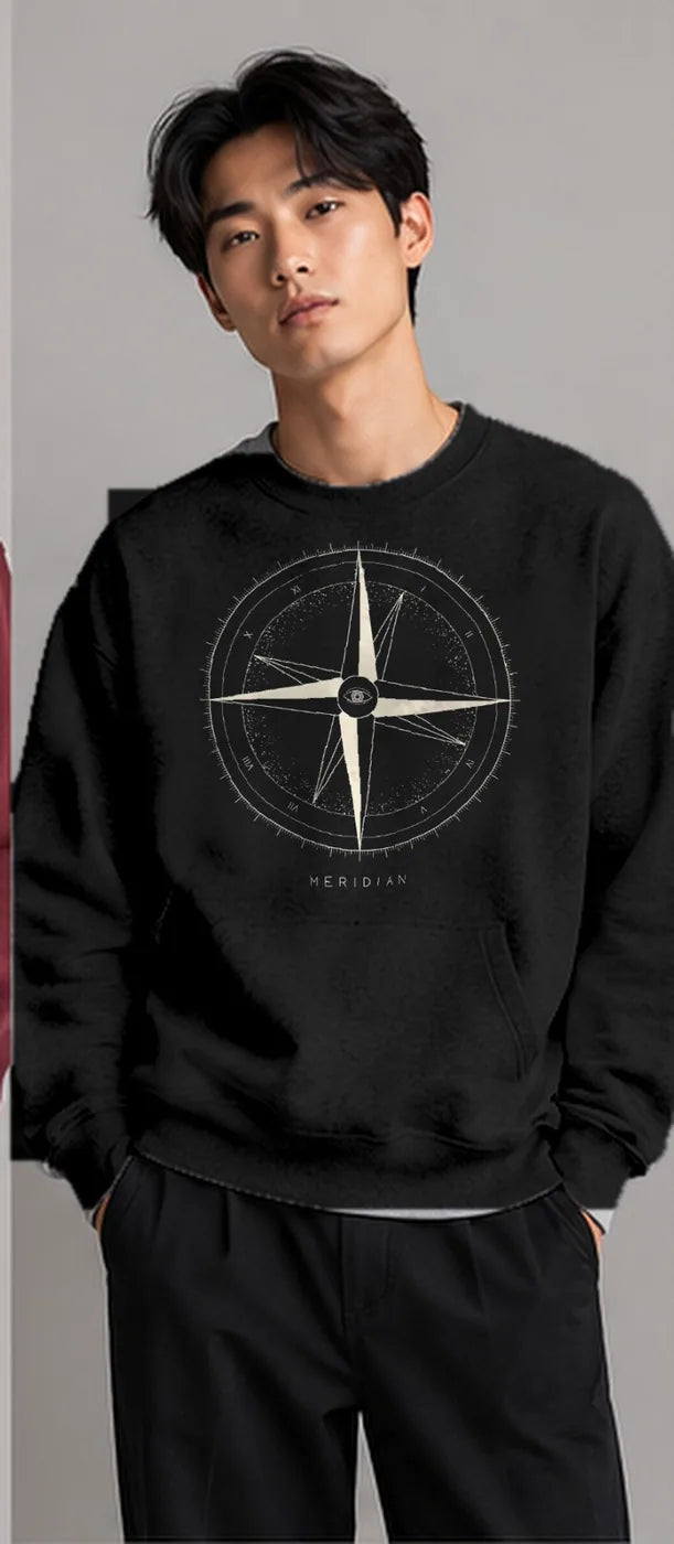 Model wearing the Oztra Meridian sweatshirt in black
