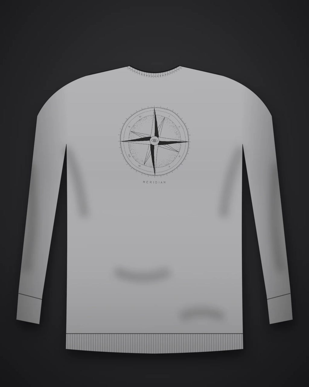 Oztra Meridian grey melange sweatshirt, front view showing the Meridian print