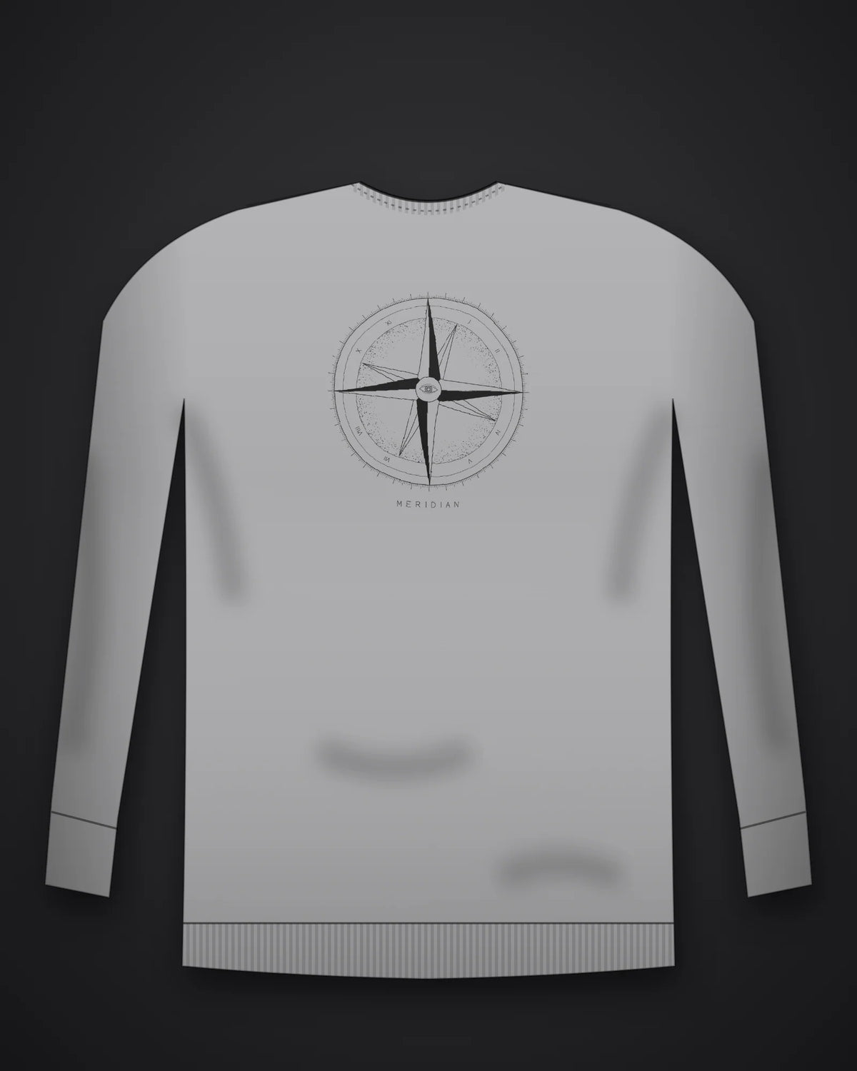 Oztra Meridian grey melange sweatshirt, front view showing the Meridian print
