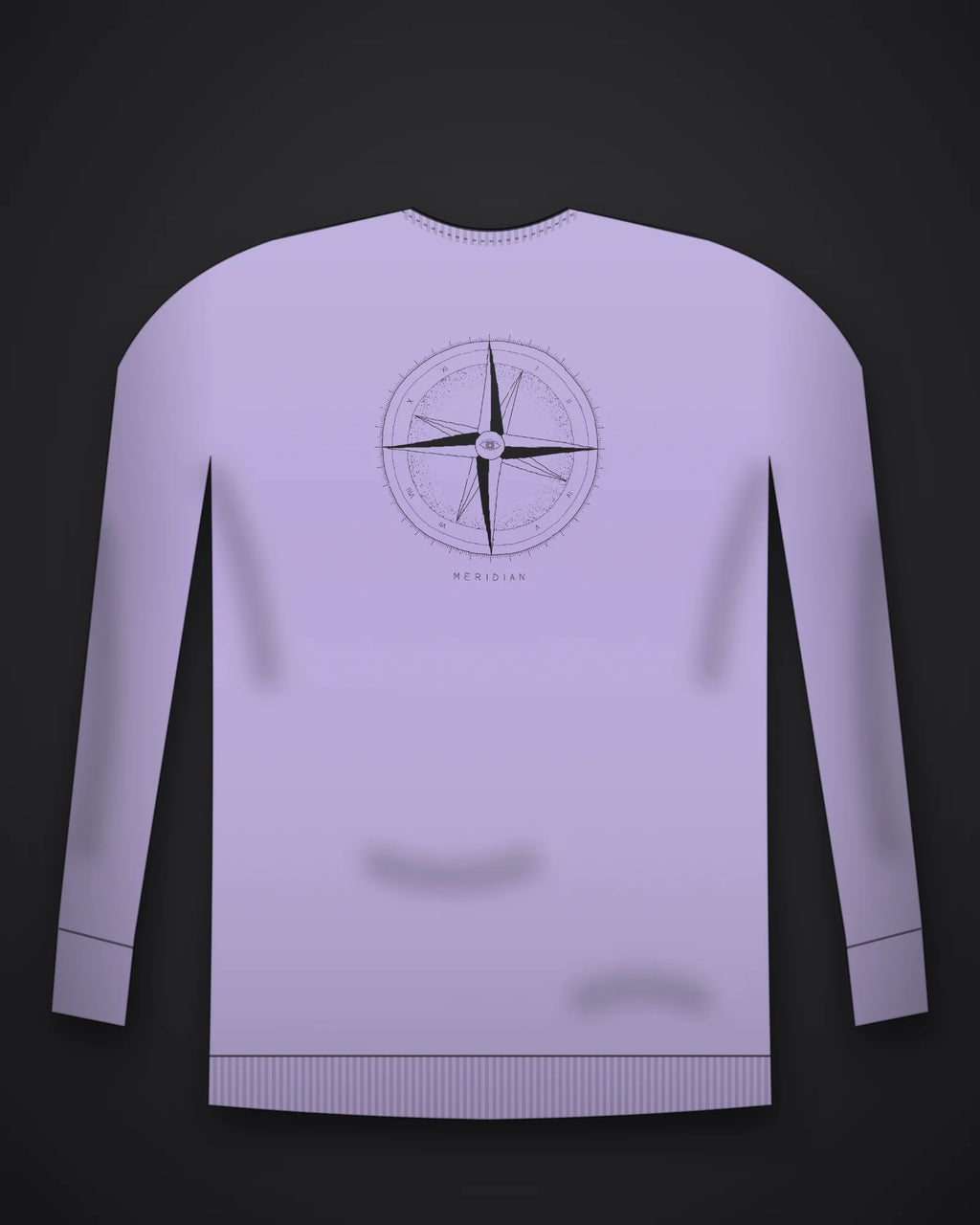 Oztra Meridian lavender sweatshirt, front view showing the Meridian print
