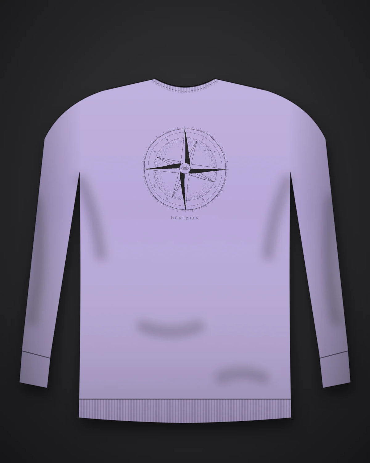 Oztra Meridian lavender sweatshirt, front view showing the Meridian print