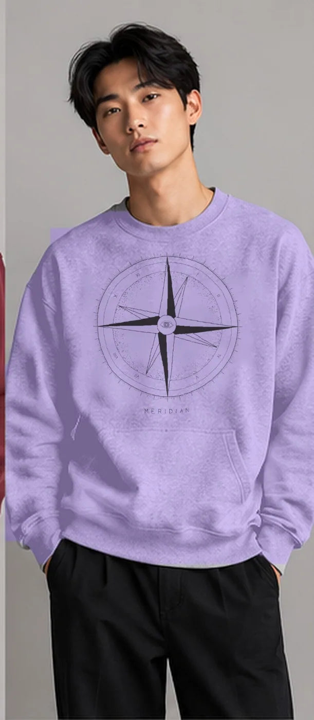 Model wearing the Oztra Meridian sweatshirt in lavender