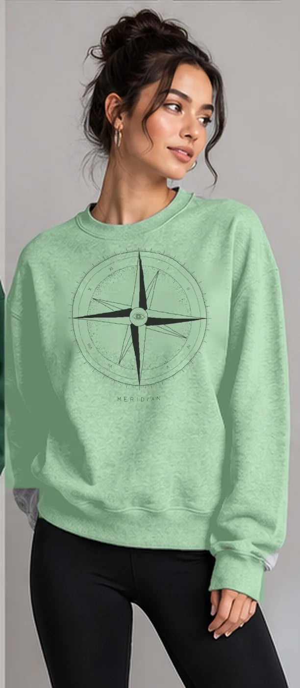 Model wearing the Oztra Meridian sweatshirt in mint
