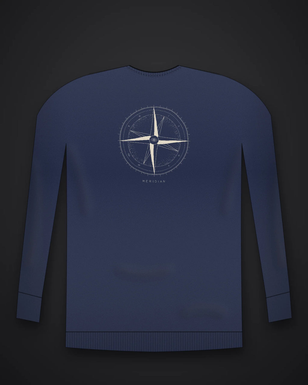 Oztra Meridian navy sweatshirt, front view showing the Meridian print