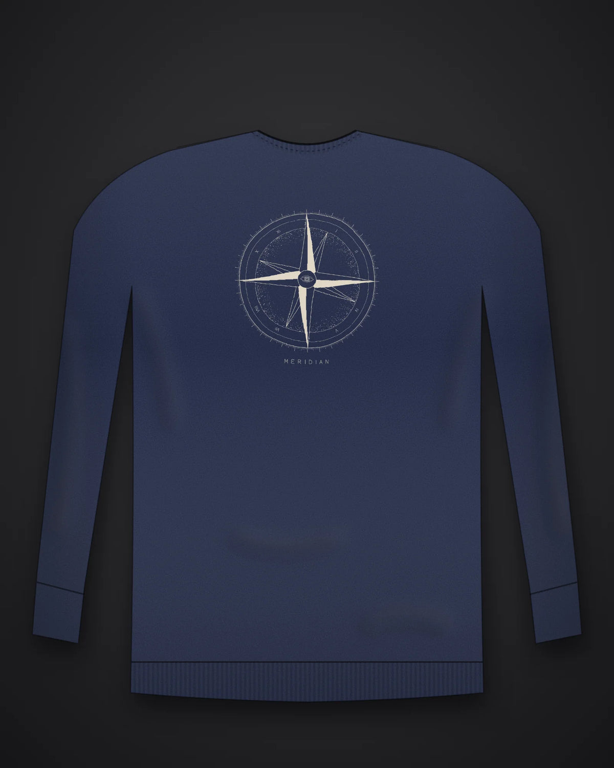 Oztra Meridian navy sweatshirt, front view showing the Meridian print