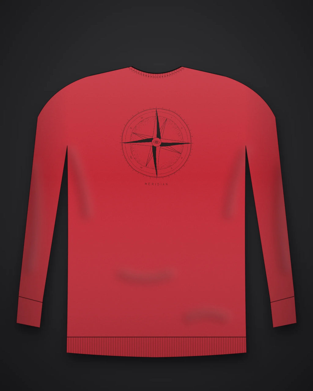 Oztra Meridian red sweatshirt, front view showing the Meridian print