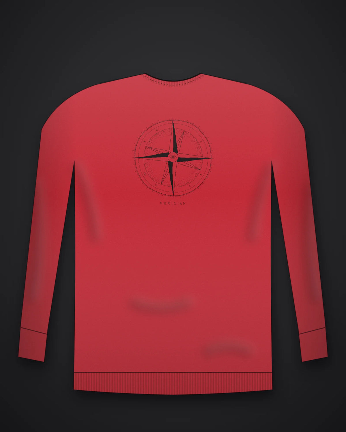 Oztra Meridian red sweatshirt, front view showing the Meridian print