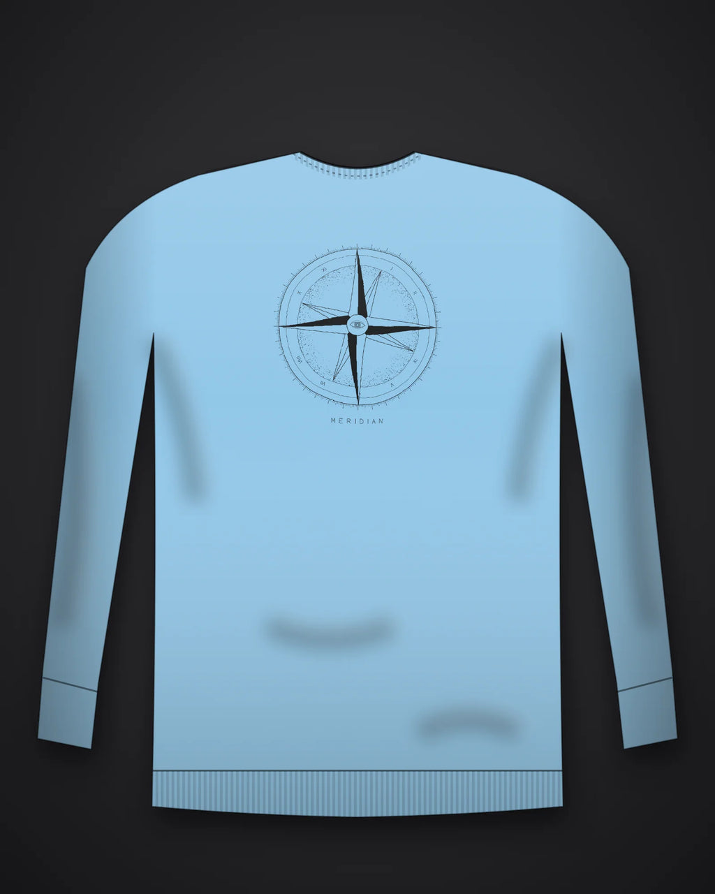 Oztra Meridian sky blue sweatshirt, front view showing the Meridian print