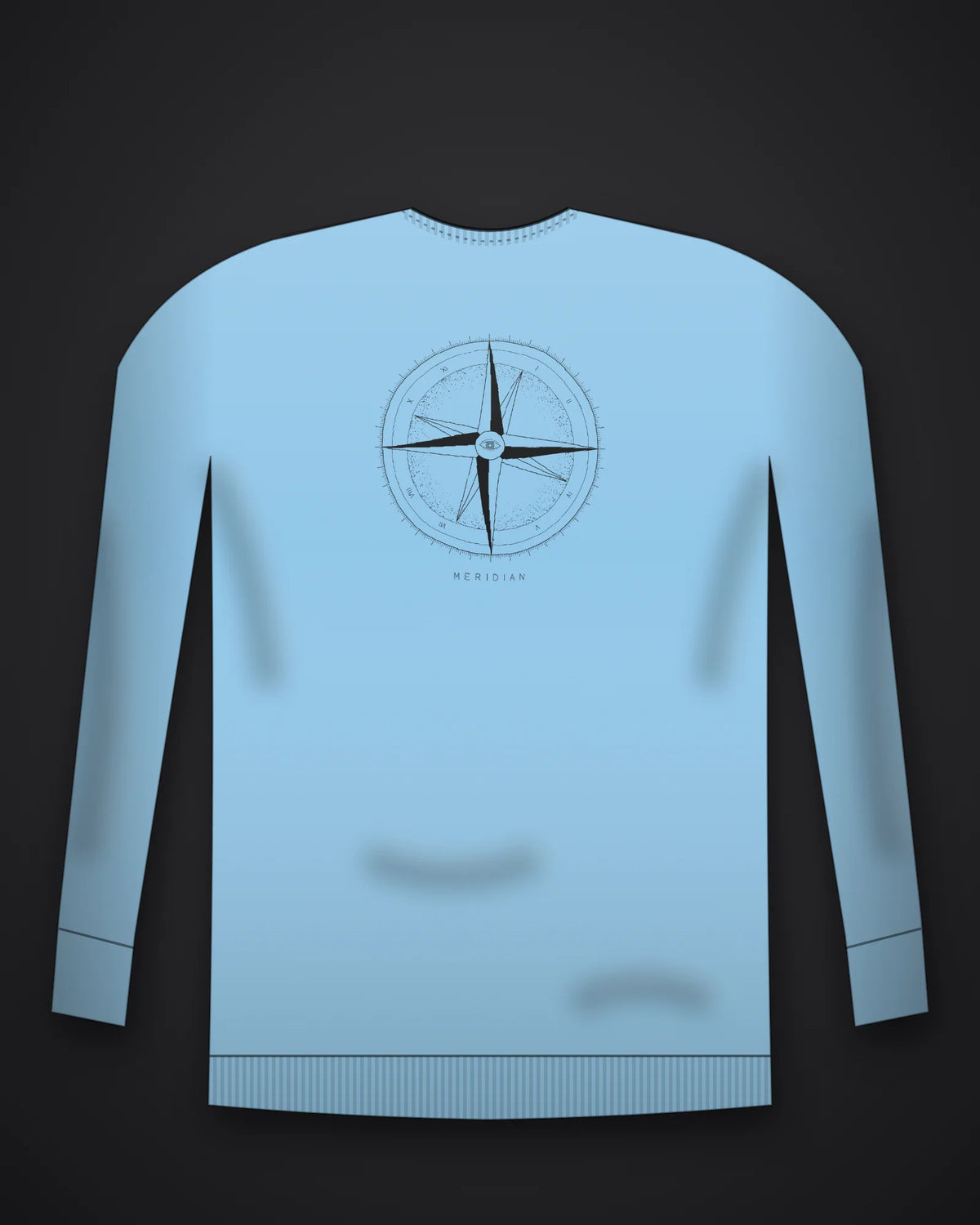Oztra Meridian sky blue sweatshirt, front view showing the Meridian print
