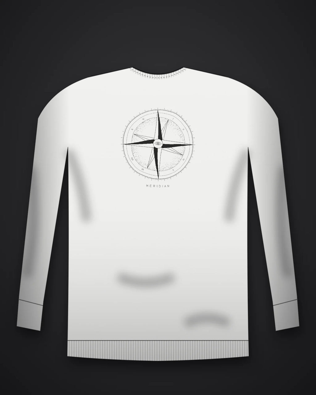 Oztra Meridian white sweatshirt, front view showing the Meridian print
