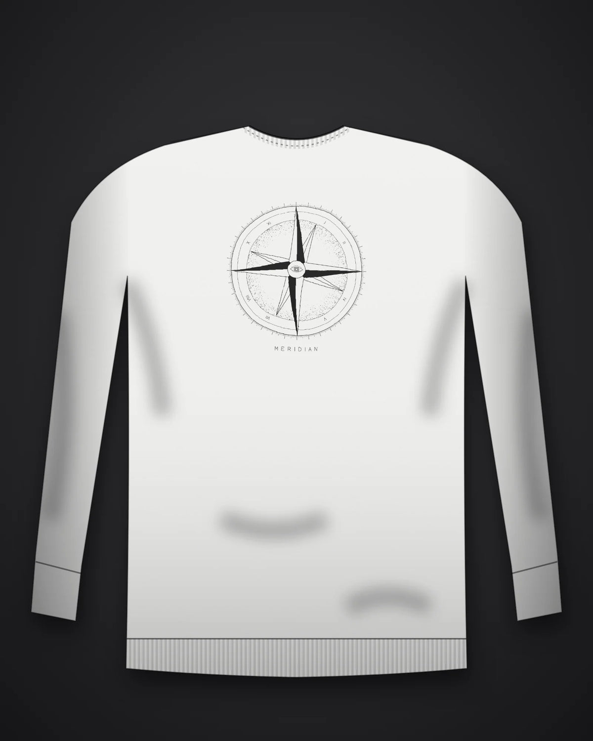 Oztra Meridian white sweatshirt, front view showing the Meridian print