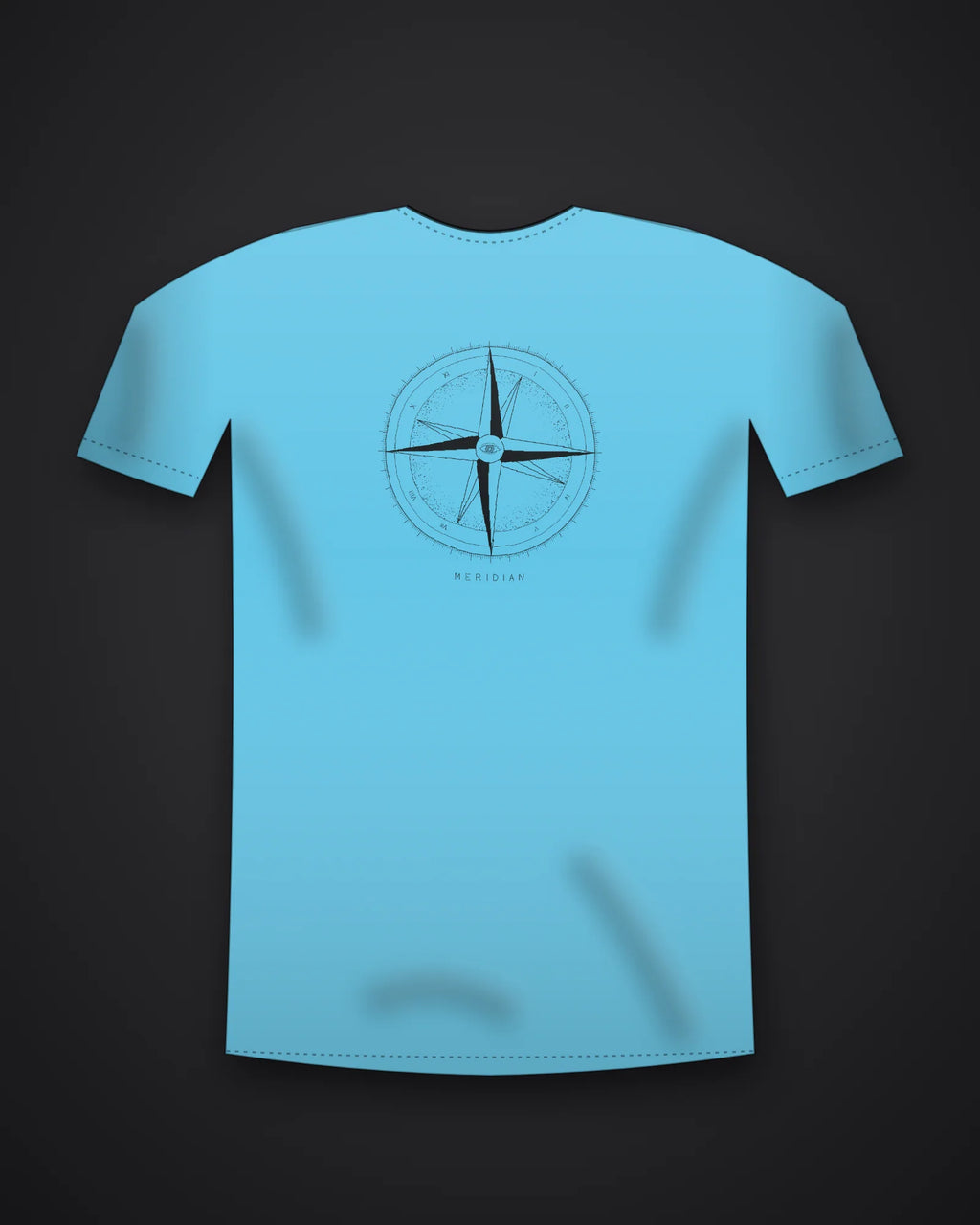 Oztra Meridian aqua blue tee, front view showing the Meridian print
