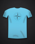Oztra Meridian aqua blue tee, front view showing the Meridian print