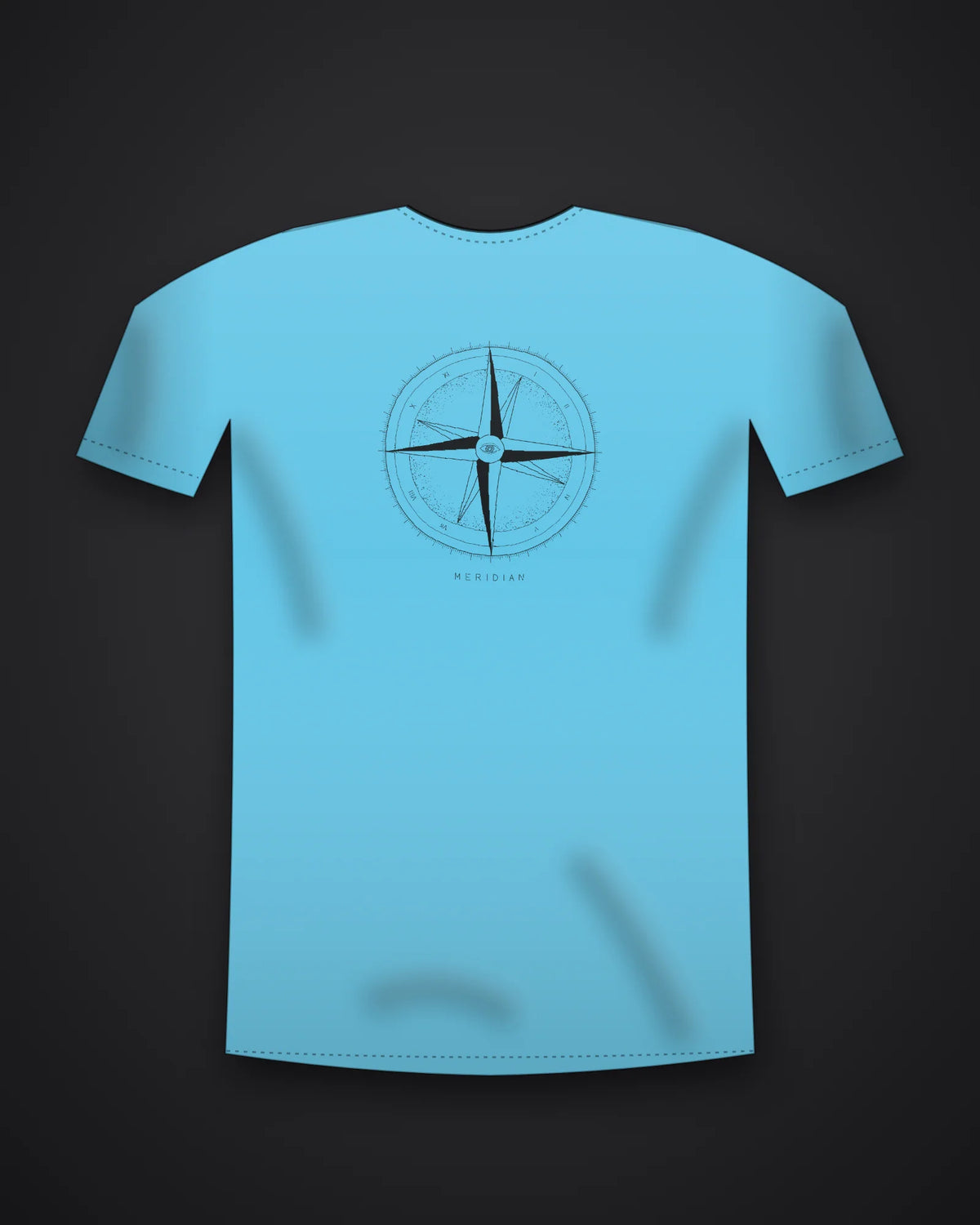 Oztra Meridian aqua blue tee, front view showing the Meridian print