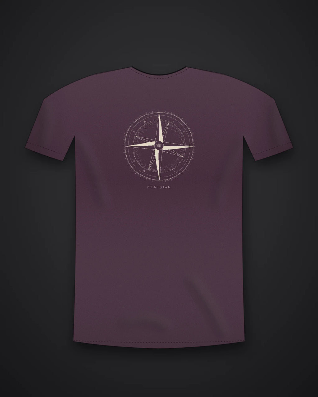 Oztra Meridian aubergine tee, front view showing the Meridian print