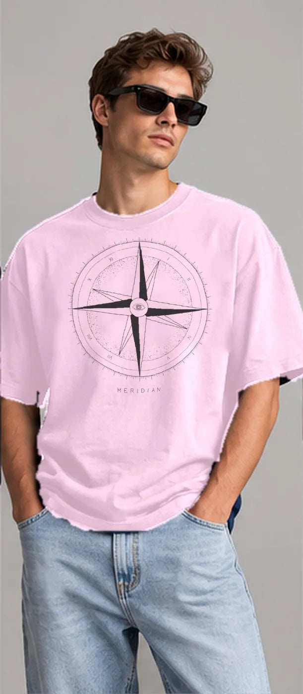 Model wearing the Oztra Meridian tee in baby pink