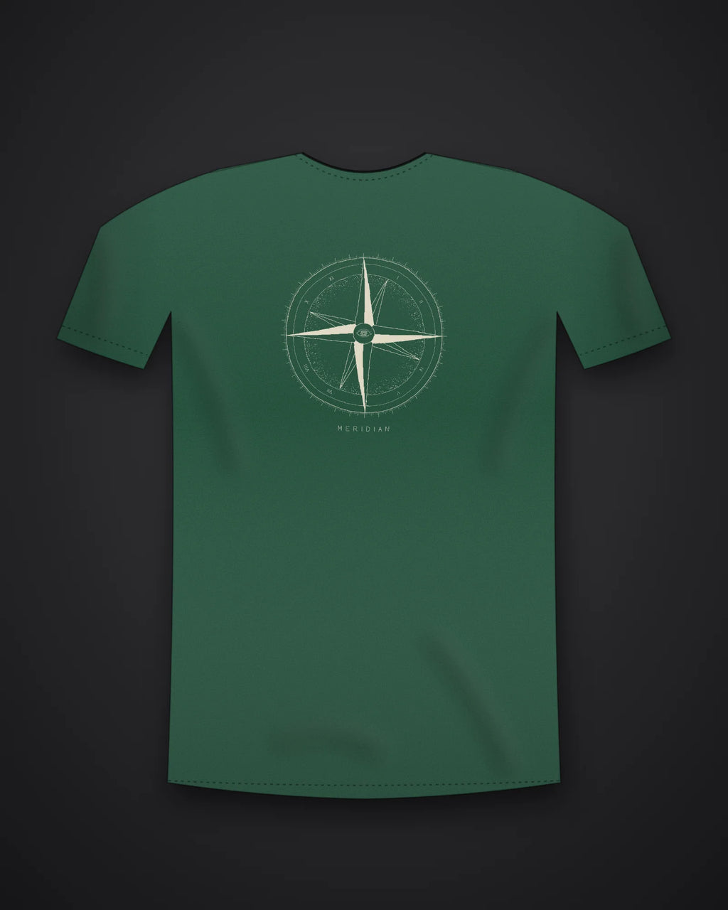 Oztra Meridian bottle green tee, front view showing the Meridian print