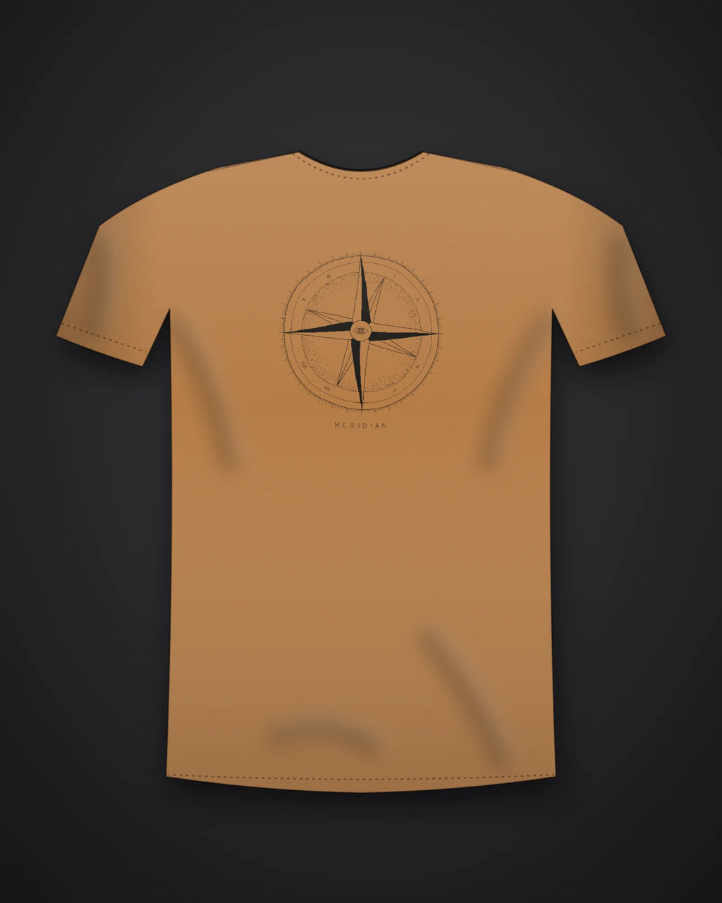 Oztra Meridian caramel tee, front view showing the Meridian print