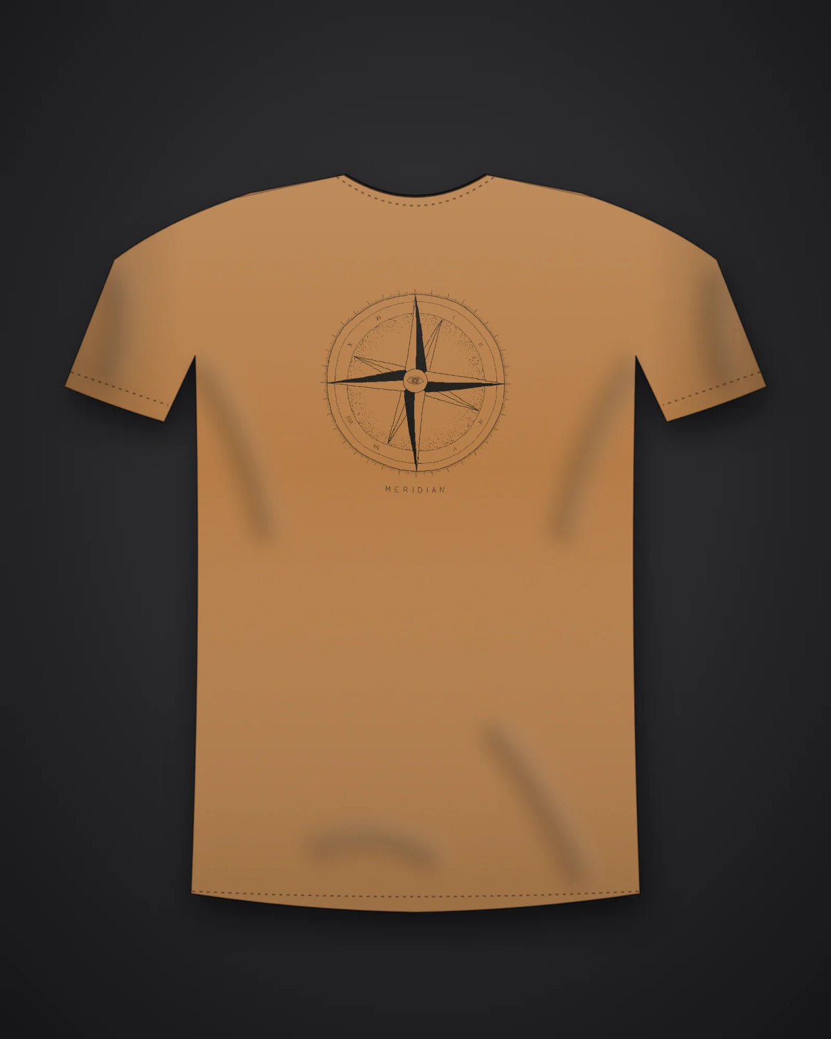 Oztra Meridian caramel tee, front view showing the Meridian print