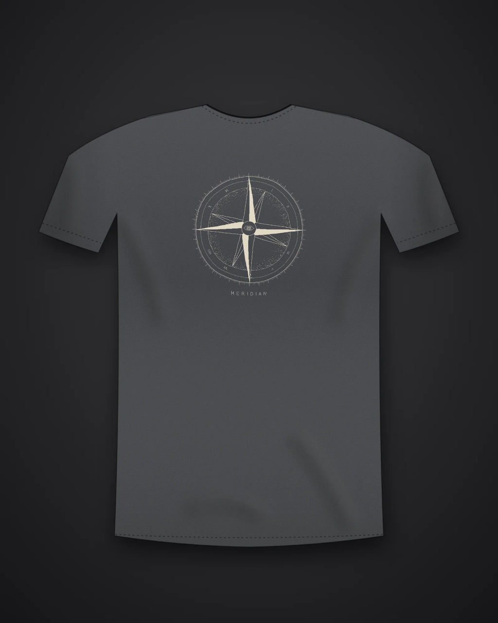 Oztra Meridian charcoal tee, front view showing the Meridian print