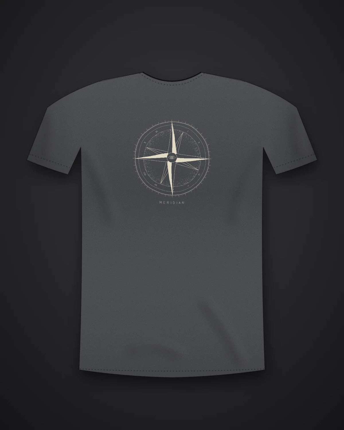 Oztra Meridian charcoal tee, front view showing the Meridian print