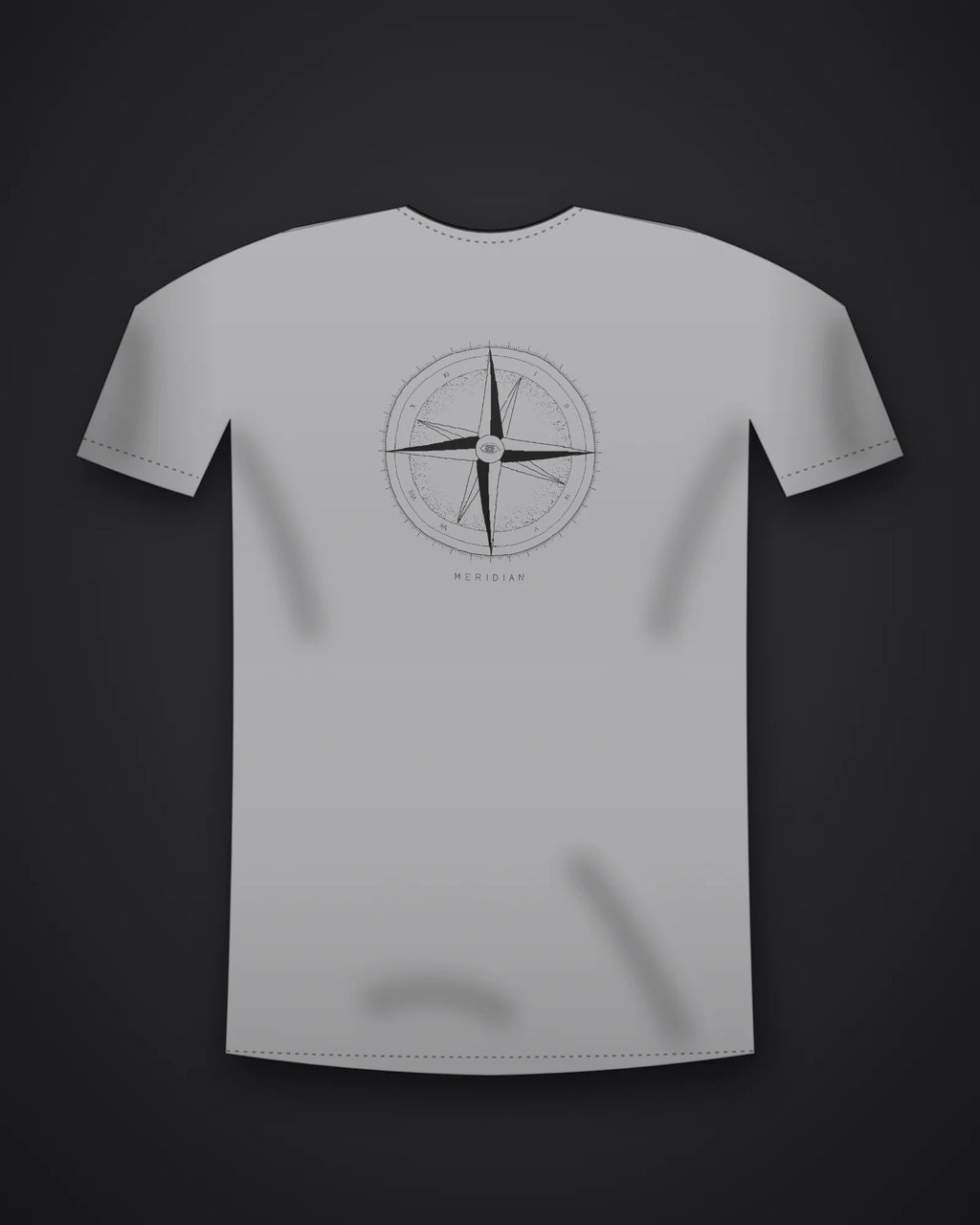 Oztra Meridian grey melange tee, front view showing the Meridian print