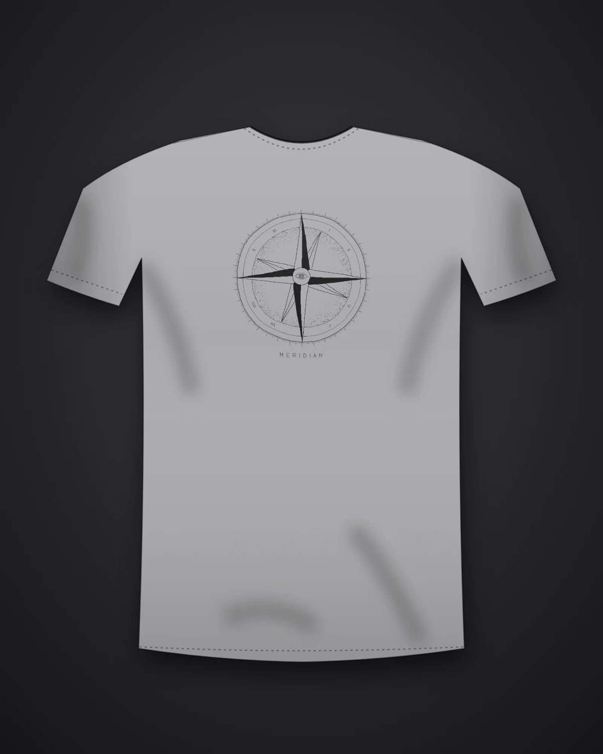 Oztra Meridian grey melange tee, front view showing the Meridian print