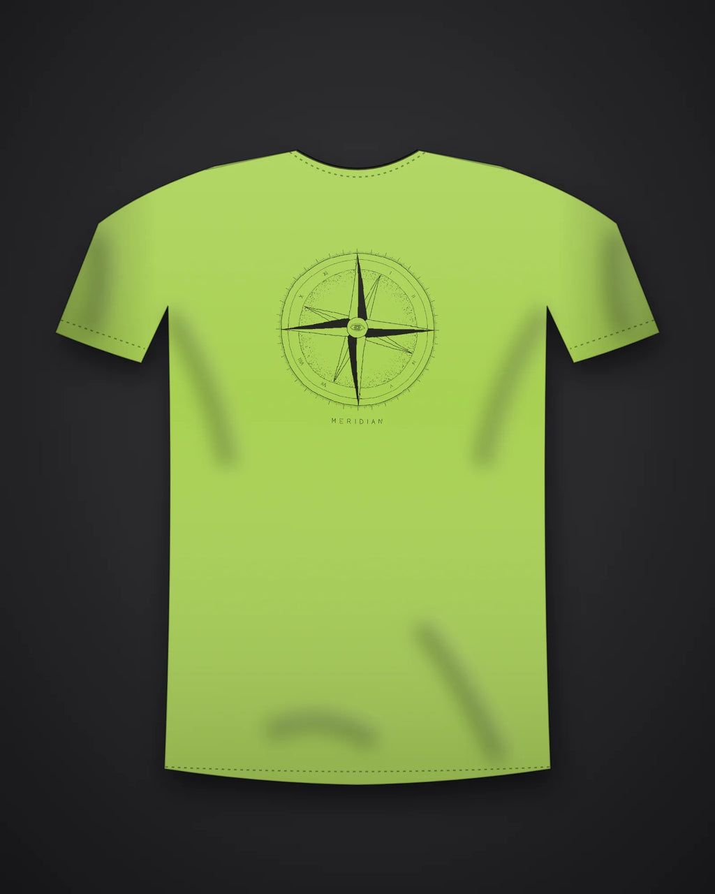Oztra Meridian lime green tee, front view showing the Meridian print