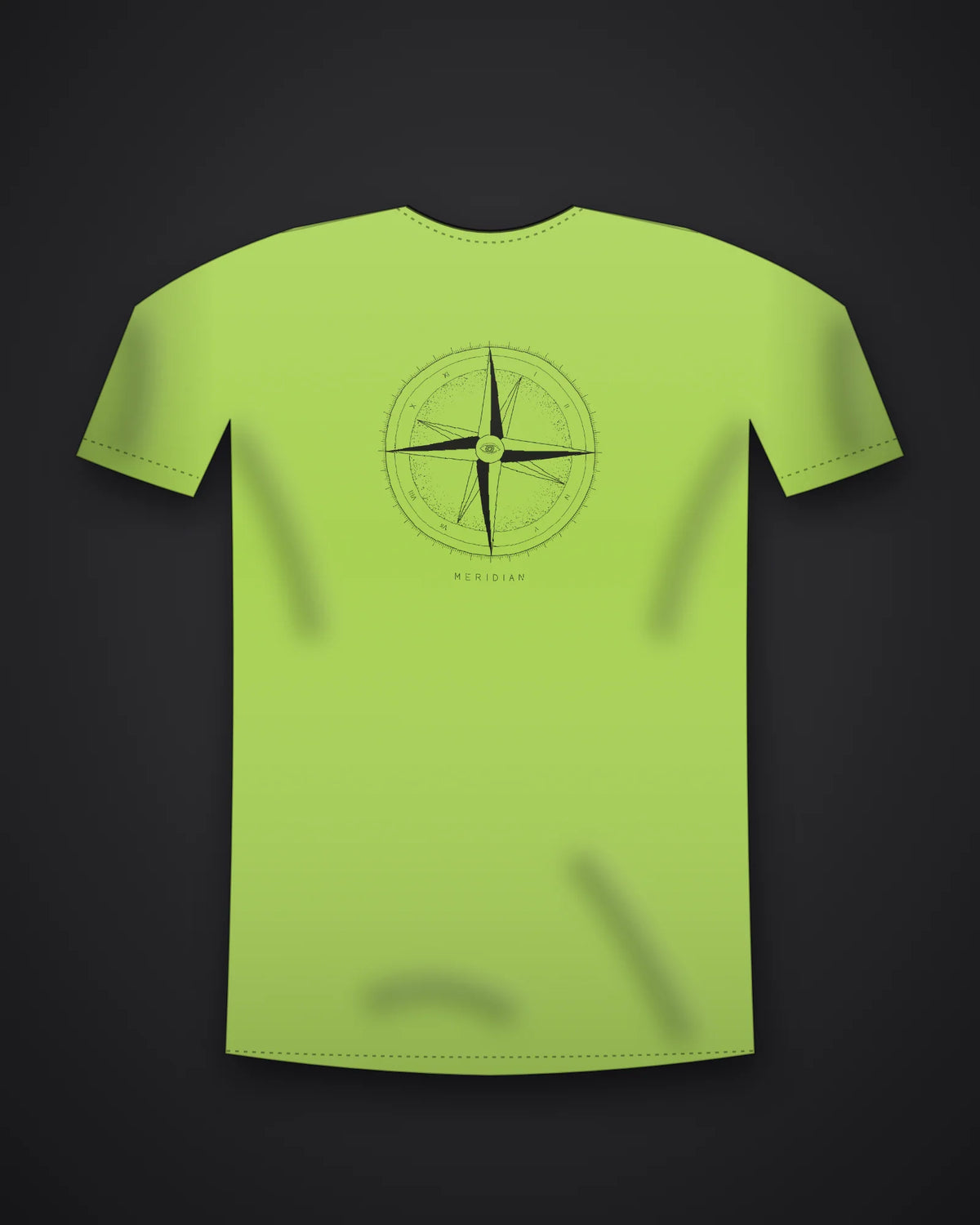 Oztra Meridian lime green tee, front view showing the Meridian print